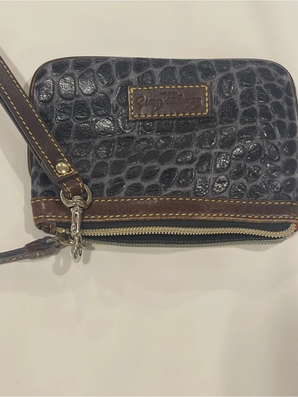 Dooney & Bourke Black-Brown Wallet Wristlet Croc Embossed leather